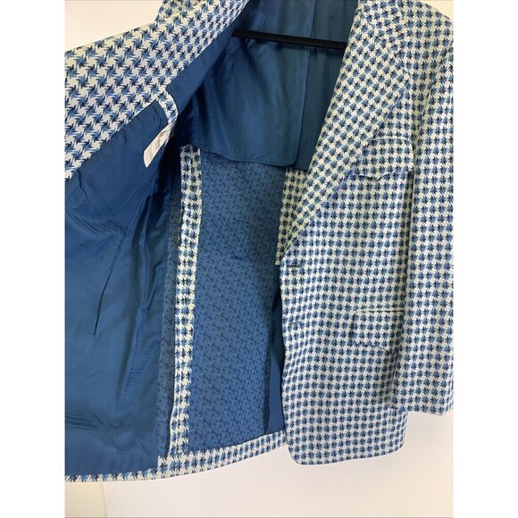 Ratner Clothes Hughes Hatcher Jacket Blue Pattern Houndstooth Blazer Mens M/L 40 - Picture 5 of 12